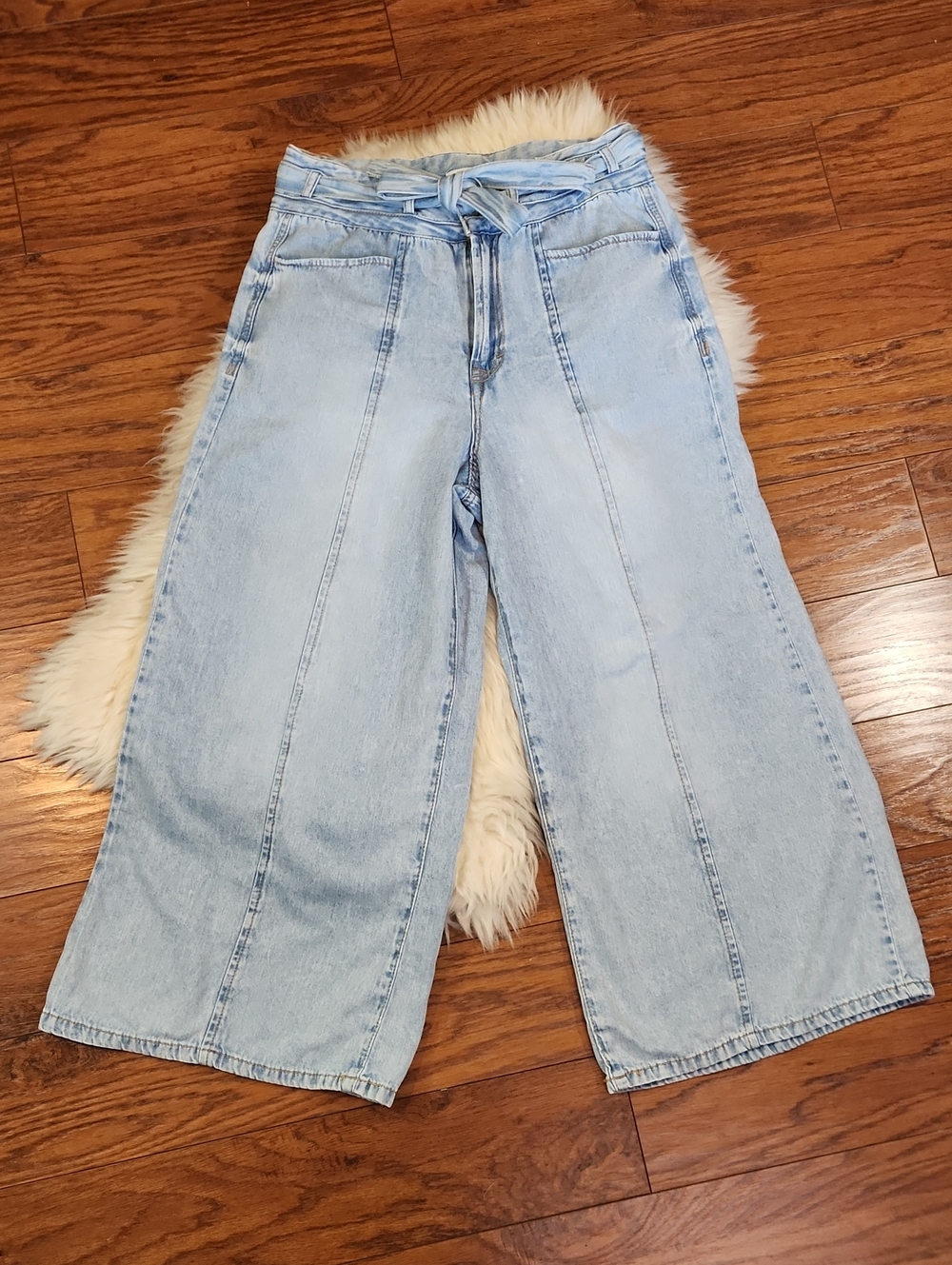 Kensie Light Blue Wide Leg Tie-Waist Womens Jeans